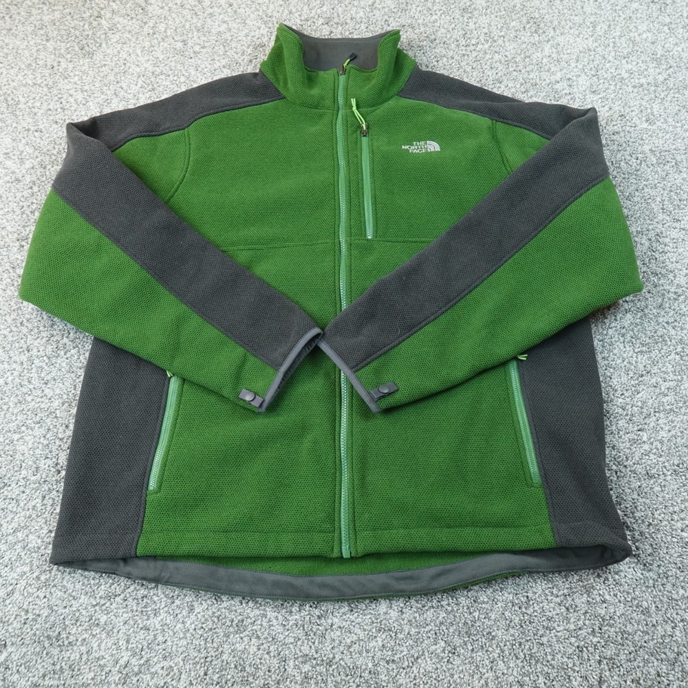 North Face Jacket Mens 2XL Green Gray Denali Waffle Knit Fleece Full Zip Coat